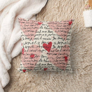 Cojín Decorativo Patrón de corazón moderno con fondo de escritura (