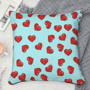 Cojín Decorativo Patrón de corazón rojo de enamorados sobre azul tu