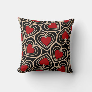 Cojín Decorativo Patrón de corazón simple de corte negro y rojo