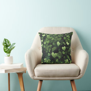 Cojín Decorativo Patrón de Corazón Verde Oscuro