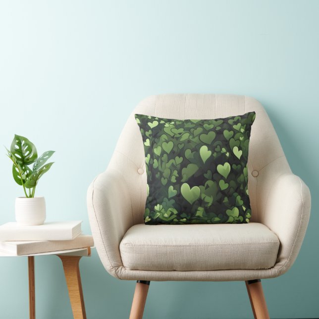 Cojín Decorativo Patrón de Corazón Verde Oscuro (Silla)