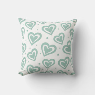 Cojín Decorativo Patrón de corazón verde y blanco lindo