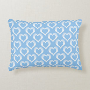 Cojín Decorativo Patrón de Corazones Blancos Azules