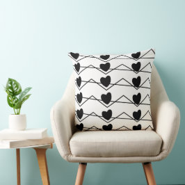 Cojín Decorativo Patrón de corazones con franjas de chevron en blan