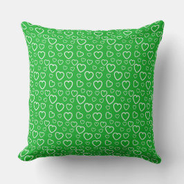 Cojín Decorativo Patrón de Corazones de Amor Verdes y Blancos