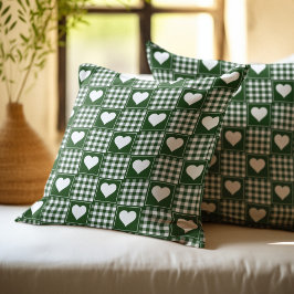Cojín Decorativo Patrón de corazones de patchwork verdes y blancos