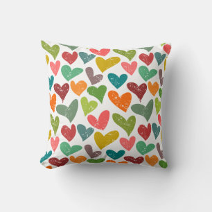 Cojín Decorativo Patrón de corazones de San Valentín retro colorido