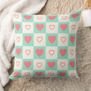Cojín Decorativo Patrón de Corazones de Tablero de Damas Retro Almo