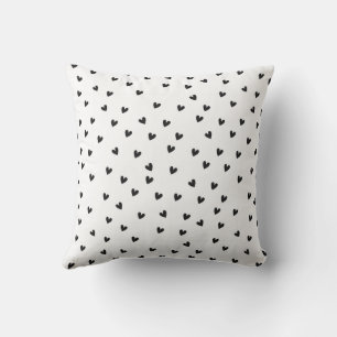 Cojín Decorativo Patrón de Corazones en Blanco y Negro Monocromo