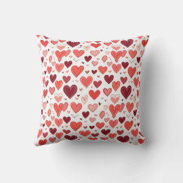 Cojín Decorativo Patrón de corazones rojos dibujados a mano lúgubre