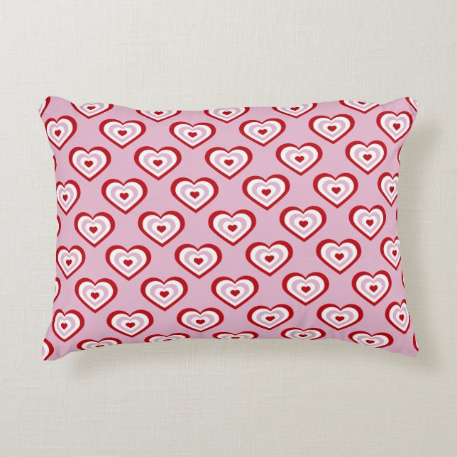 Cojín Decorativo Patrón de corazones rojos rosados (Anverso)