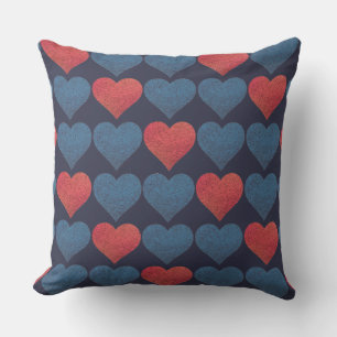 Cojín Decorativo Patrón de Corazones Rojos y Azules