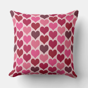 Cojín Decorativo Patrón de Corazones Rosas y Rojos