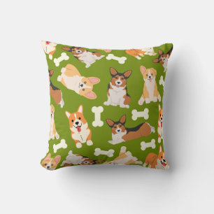 Cojín Decorativo Patrón de corgi corto verde