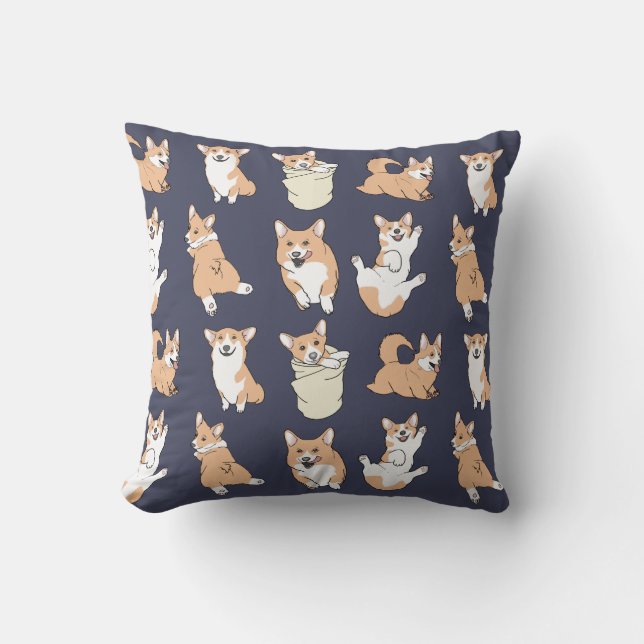 Cojín Decorativo patrón de corgi divertido (Anverso)