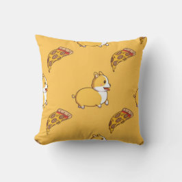 Cojín Decorativo Patrón de Corgi y Rebanada de Pizza