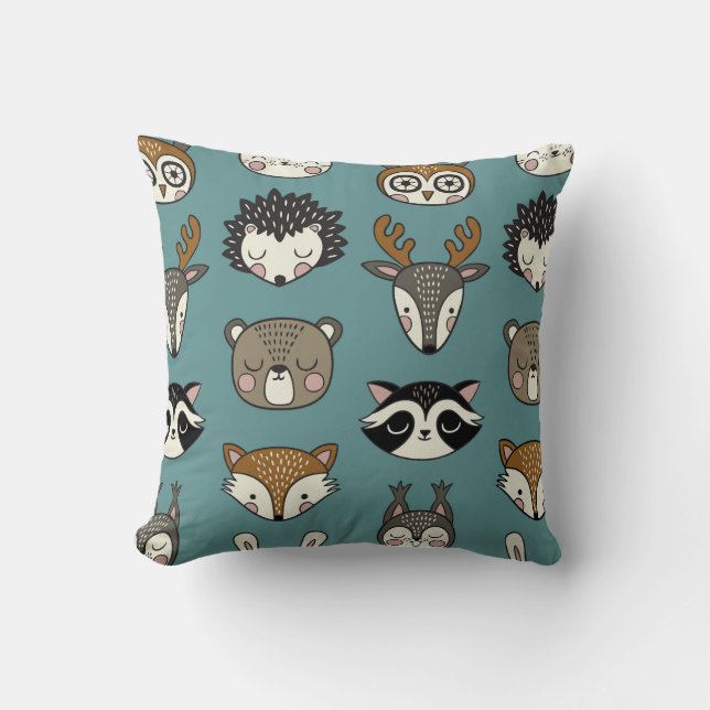 Cojín Decorativo Patrón de cosecha de animales de bosque (Anverso)