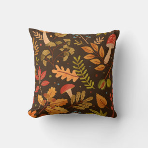 Cojín Decorativo Patrón de cosecha de hongos de hojas de otoño