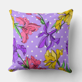 Cojín Decorativo Patrón de cosecha de tintas grabadas de color púrp