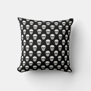 Cojín Decorativo Patrón de cráneo en blanco y negro espeluznante de