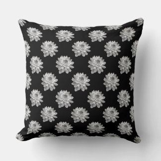 Cojín Decorativo Patrón de crisantemo - Monocromo sobre negro