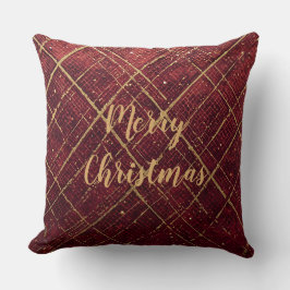 Cojín Decorativo Patrón de Cruz Roja Dorada, Feliz Navidad Dorada