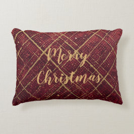 Cojín Decorativo Patrón de Cruz Roja Dorada, Feliz Navidad Dorado