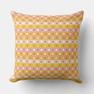 Cojín Decorativo Patrón de Cuadrado Naranja y Amarillo Brillante