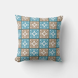 Cojín Decorativo Patrón de cuadrados azules y marrones