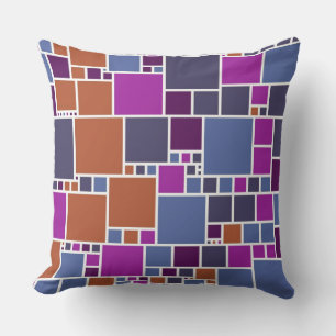Cojín Decorativo Patrón de cuadrados grises Retro Purple Tan