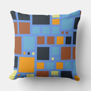 Cojín Decorativo Patrón de cuadrados marrones Naranja negro retro