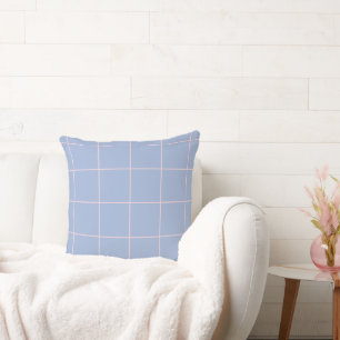 Cojín Decorativo Patrón de Cuadrícula Azul y Rosa Suave