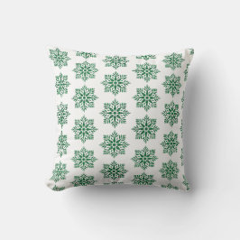Cojín Decorativo Patrón de Cuadro de Copo de Nieve Navideño Verde