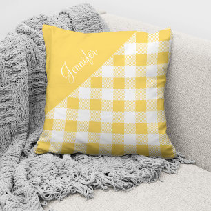 Cojín Decorativo Patrón de Cuadro de Plaid Búfalo Amarillo Lindo No