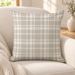 Cojín Decorativo Patrón de Cuadro Escocés Blanco Beige