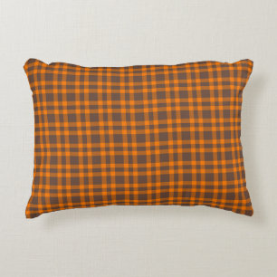 Cojín Decorativo Patrón de Cuadro Escocés Marrón Naranja