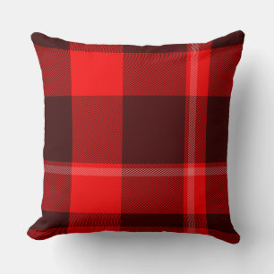 Cojín Decorativo Patrón de Cuadro Escocés Rojo Clásico y Elegante
