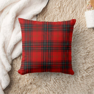 Cojín Decorativo Patrón de Cuadro Escocés Rojo Negro Verde