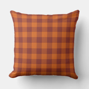 Cojín Decorativo Patrón de cuadros a cuadros marrón naranja