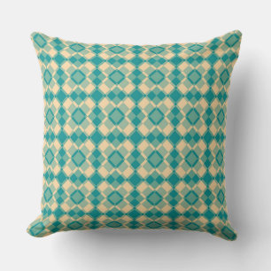 Cojín Decorativo Patrón de cuadros argyle amarillo verde azulado