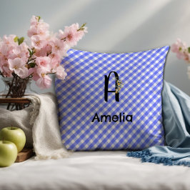 Cojín Decorativo Patrón de cuadros azul de flores de acuarela con m