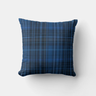 Cojín Decorativo Patrón de Cuadros Azul Negro