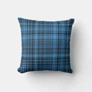 Cojín Decorativo Patrón de Cuadros Azul Negro