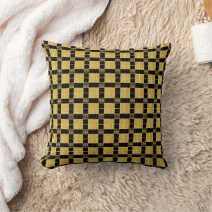 Cojín Decorativo Patrón de cuadros de Bufallo dorado y negro vintag