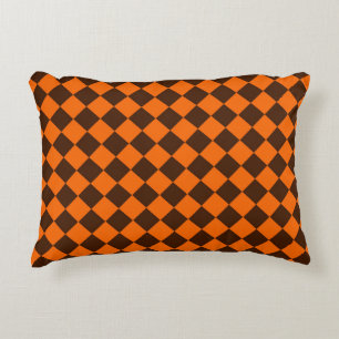 Cojín Decorativo Patrón de cuadros de diamante naranja marrón