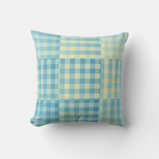 Cojín Decorativo Patrón de cuadros de patchwork azul amarillo (Anverso)
