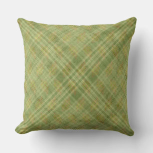 COJÍN DECORATIVO PATRON DE CUADROS EN TINTAS DE VERDE Y NARANJA