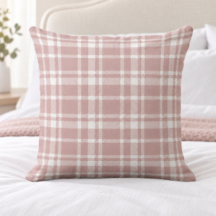 Cojín Decorativo Patrón de cuadros escoceses rosa blanco