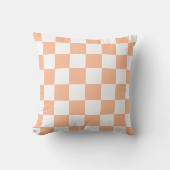 Cojín Decorativo Patrón de cuadros gingham de fuzz de melocotón (Anverso)
