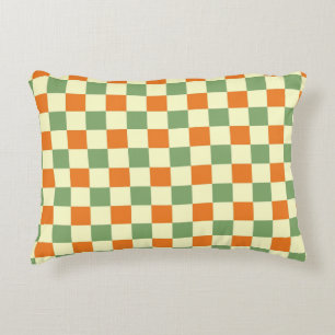 Cojín Decorativo Patrón de cuadros gingham verde naranja marrón